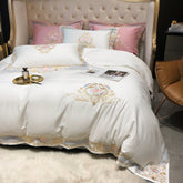 Luxury White & Pink Egyptian Cotton Duvet Cover Set - Duvet 