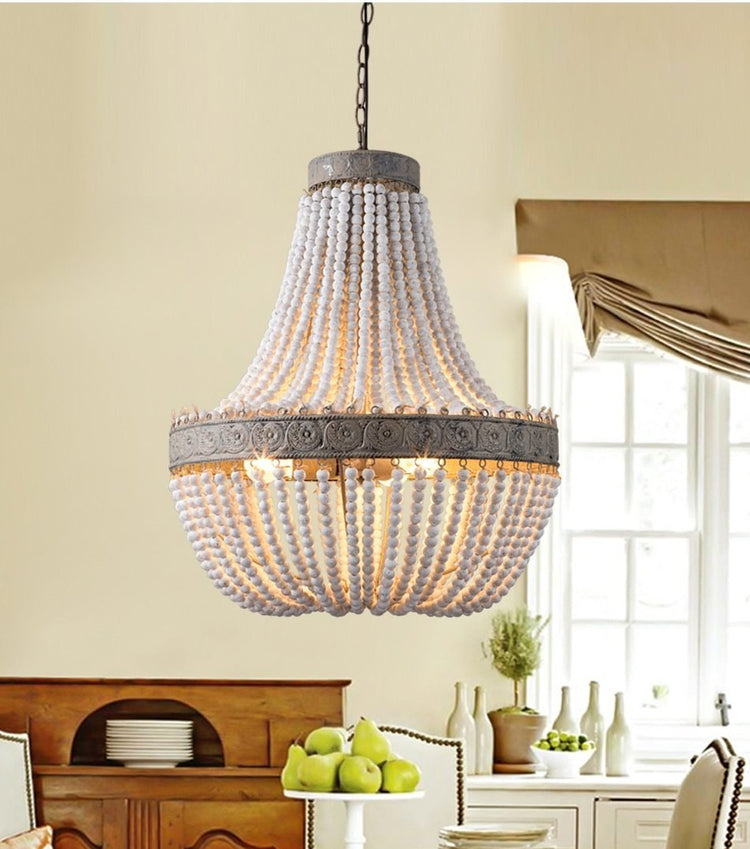 Meir - Wood Beads Antique Chandelier - Chandelier