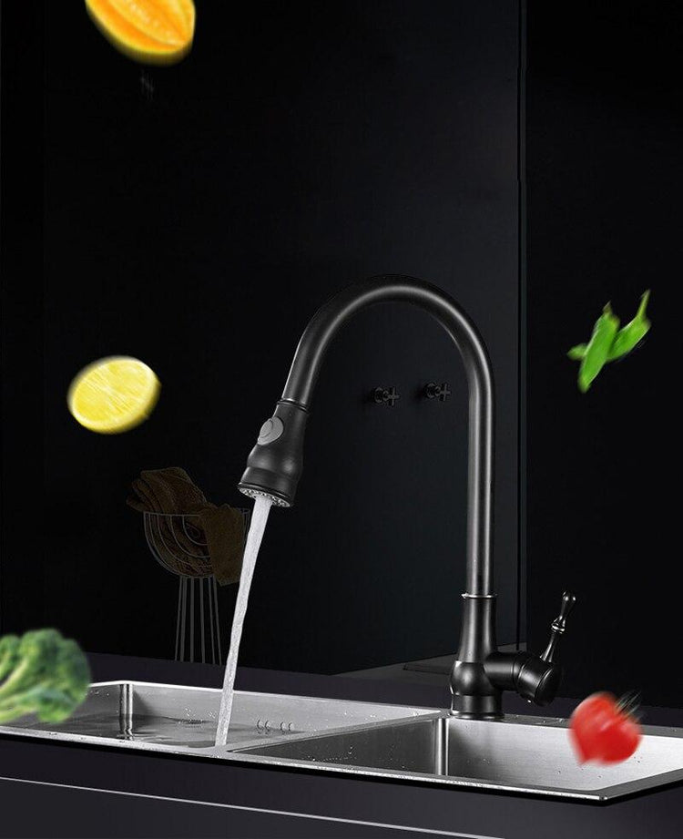 Minimal Matte Black Pull Out Kitchen Faucet - Faucet