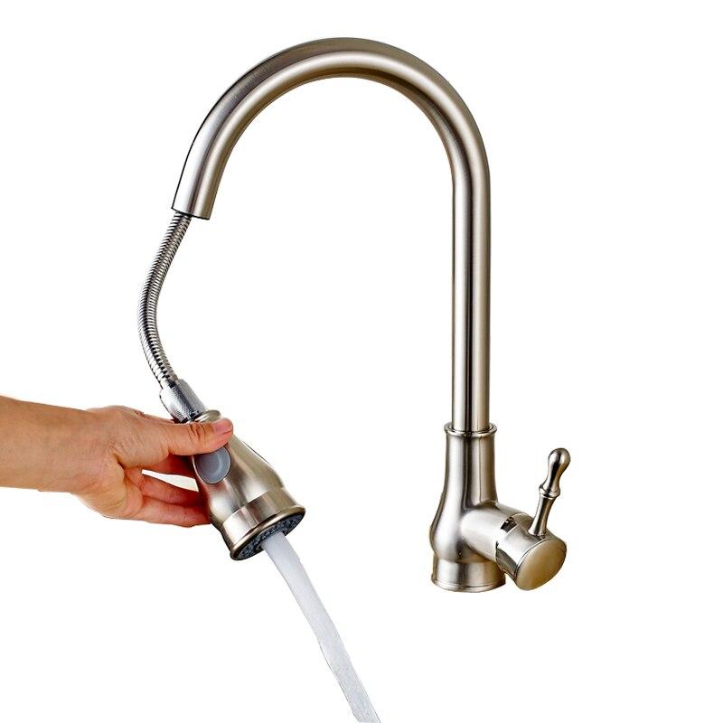Minimal Matte Black Pull Out Kitchen Faucet - Brushed Nickel