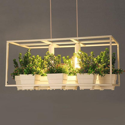 Modern Stylish Iron Chandelier with Planter - White - 