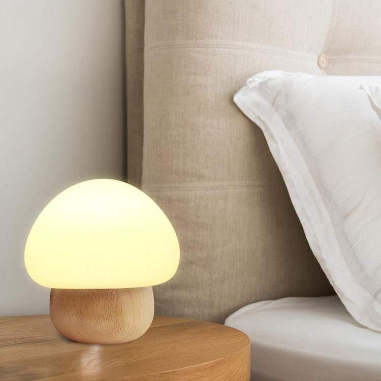 Mushroom Shaped Wood Base Bed Lamp - Bed Lamp