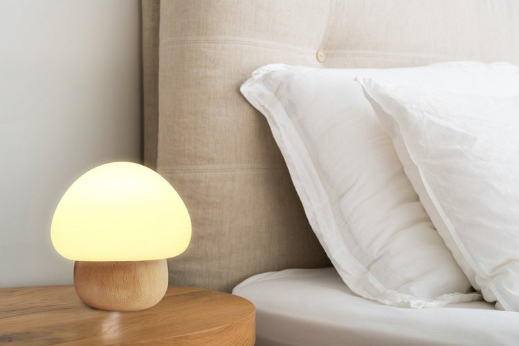 Mushroom Shaped Wood Base Bed Lamp - Bed Lamp