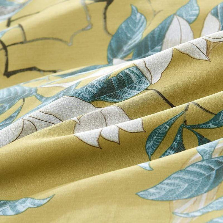 Mustard Flora Fauna Printed Egyptian Cotton Duvet Cover Set 