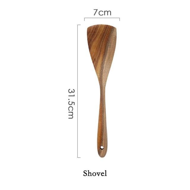 Back to Nature Teak Wood Cooking Ladle Set - Thin shovel - 