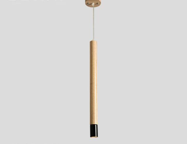 Nordic Long Cylinder Wood Pendant Light - Black / Large - 