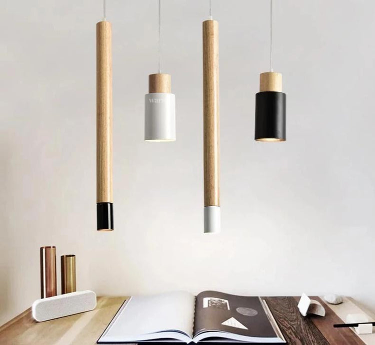 Nordic Long Cylinder Wood Pendant Light - Black / Small - 4 