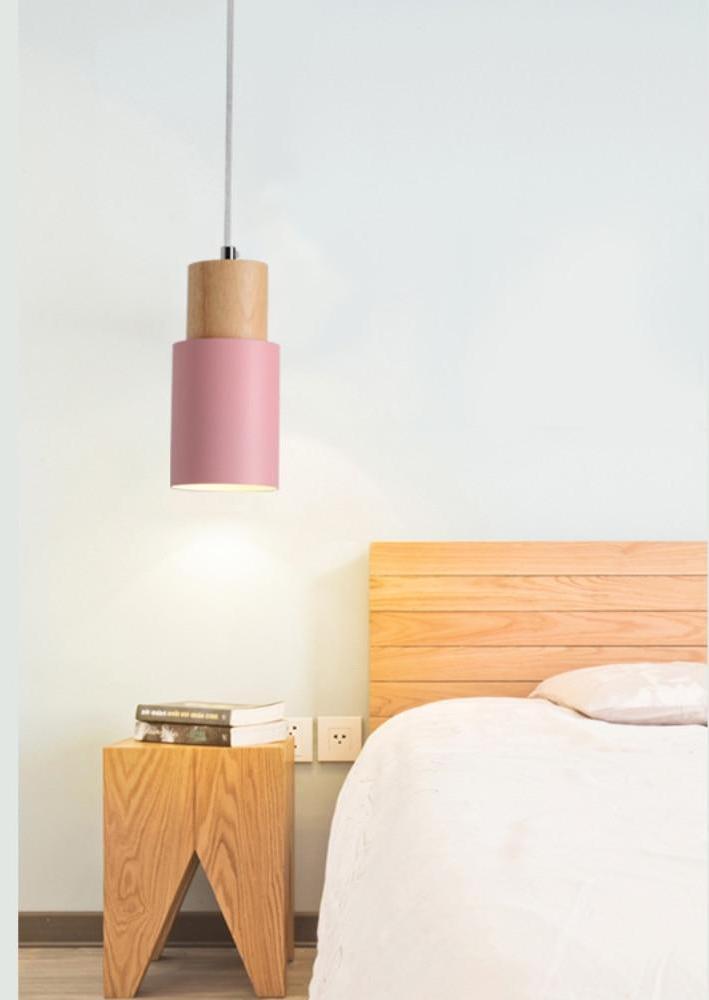 Nordic Modern Wood Base Pendant Lamp - Pink / Without Light 