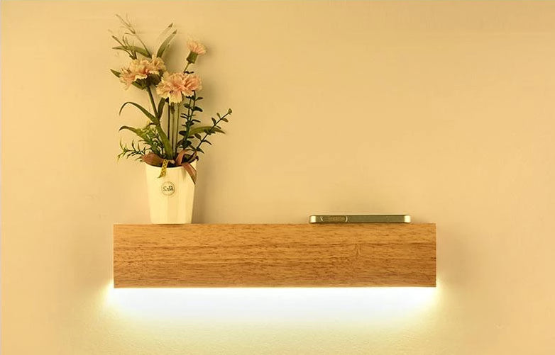 Oak Wood Shelf Wall Lamp - Wall Light