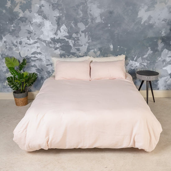 Peach Solid European Linen Duvet Cover Set - King - Duvet 