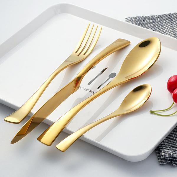 Plain Solid Look Cutlery Set - Gold - Cutlery Set