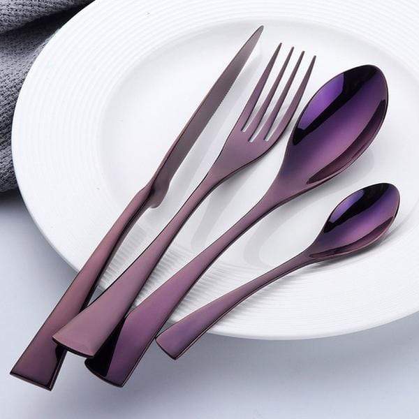 Plain Solid Look Cutlery Set - Purple - Cutlery Set