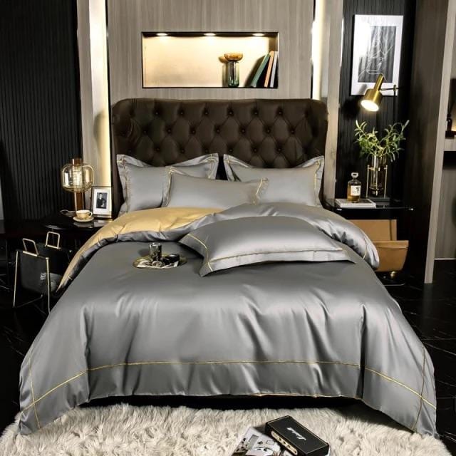 Pristine Gray Egyptian Cotton Duvet Cover Set - Duvet Cover 