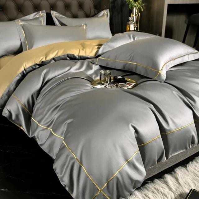 Pristine Gray Egyptian Cotton Duvet Cover Set - Duvet Cover 