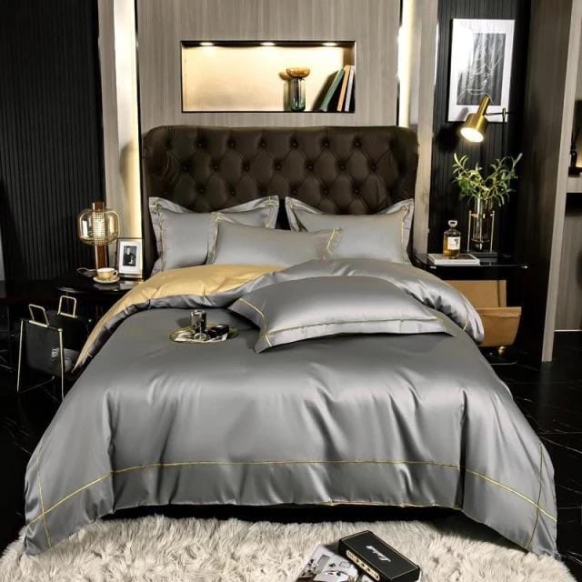 Pristine Gray Egyptian Cotton Duvet Cover Set - Queen / Dark