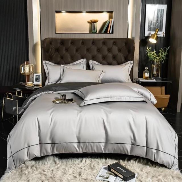 Pristine Gray Egyptian Cotton Duvet Cover Set - Queen / 