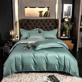 Pristine Gray Egyptian Cotton Duvet Cover Set - Queen / Teal