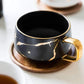 Sleek Black with Gold Touch Mug - Black / Wooden Saucer - 