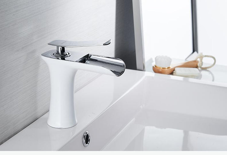 Sleek Modern Waterfall Flow Bath Faucet - White & Chrome - 