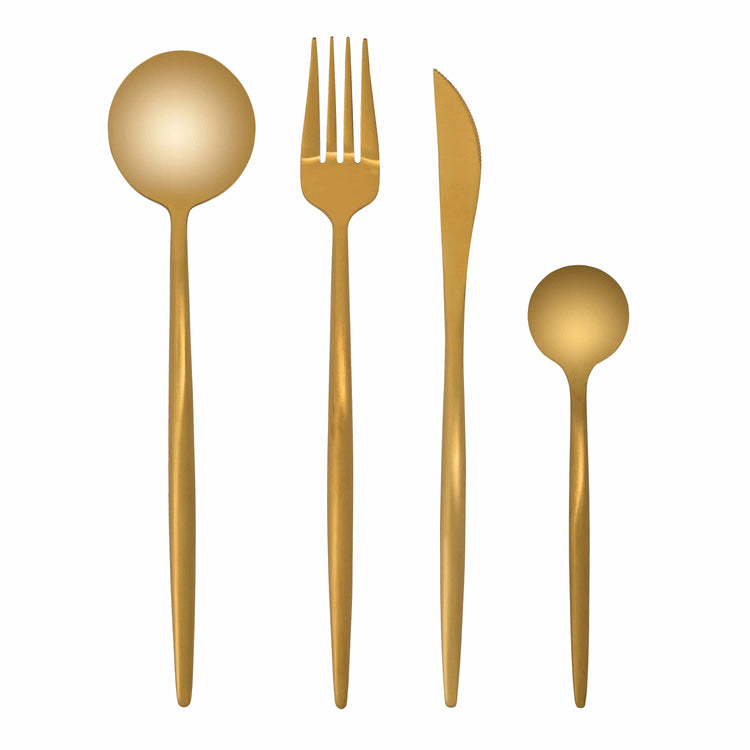 Solid Matte Cutlery Set - Gold / 4 Piece Set - Cutlery Set