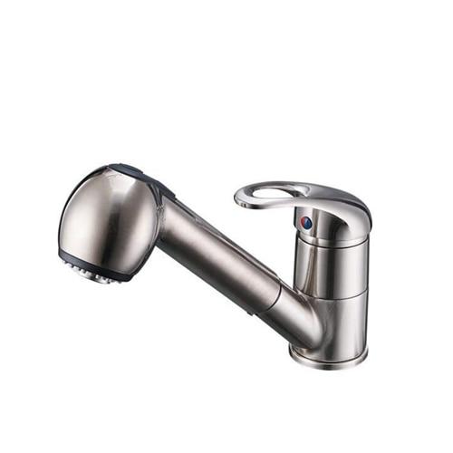 Stylish Pull Out Deck Mount Kitchen Faucet - Brush Nickel - 
