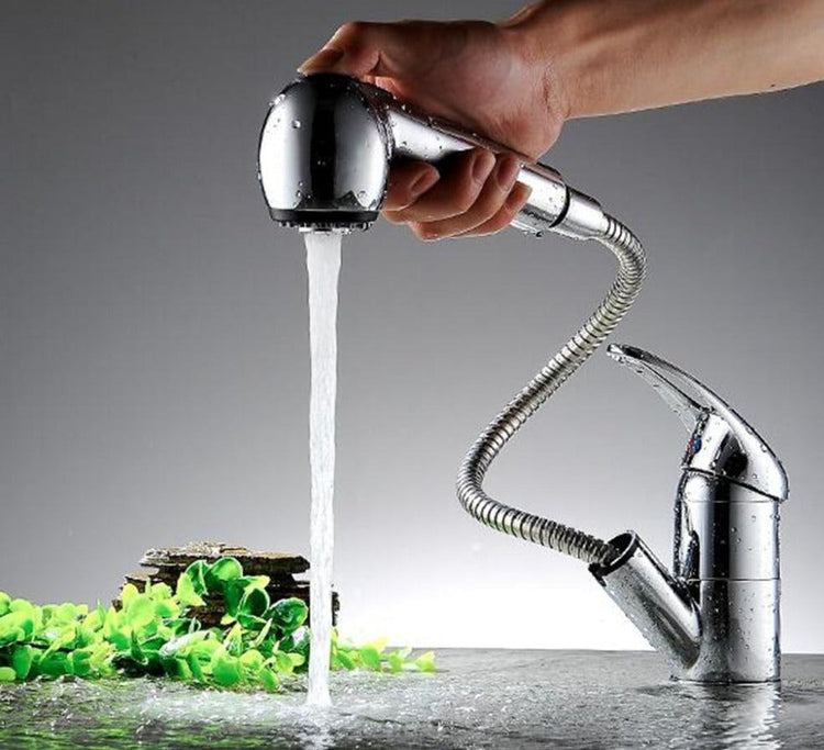 Stylish Pull Out Deck Mount Kitchen Faucet - Silver - Faucet