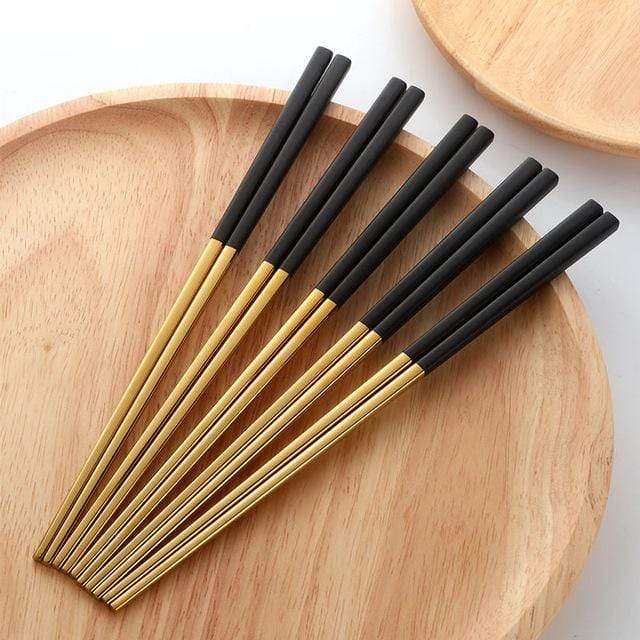 Stylish Stainless Steel Chopstick - Gold And Black - Kitchen