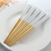 Stylish Stainless Steel Chopstick - Gold And White - Kitchen