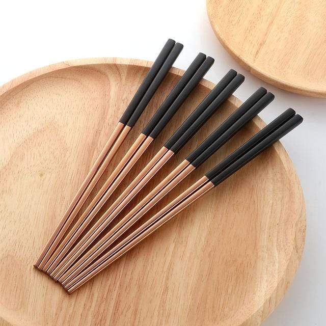 Stylish Stainless Steel Chopstick - Rose Gold And Black - 