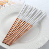 Stylish Stainless Steel Chopstick - Rose Gold And White - 