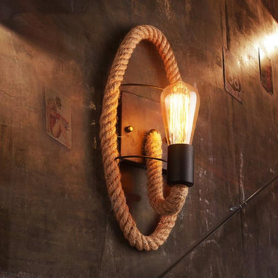 Vintage Industrial Rope Wall Lamp - Ellipse / LED Light Bulb