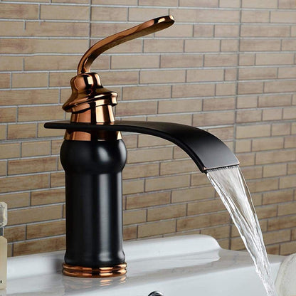Vintage Look Waterfall Bathroom Faucet - Black and Rose Gold