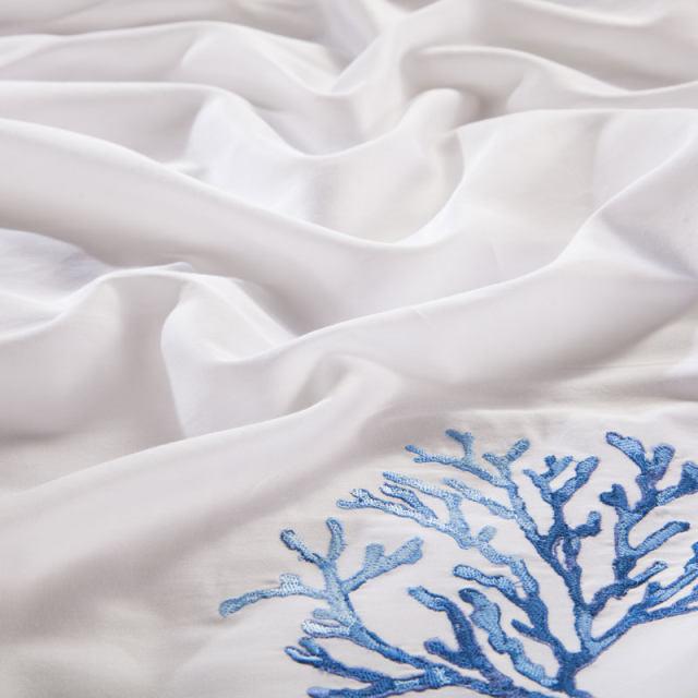 White and Blue Sea Coral Egyptian Cotton Duvet Cover Set - 