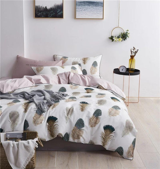 White Feathers Egyptian Cotton Duvet Cover Set - Duvet Cover