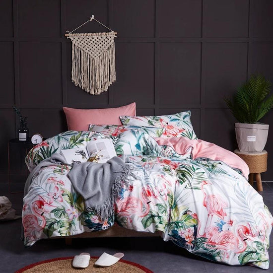 White Flamingo Fauna Egyptian Cotton Duvet Cover Set - Duvet