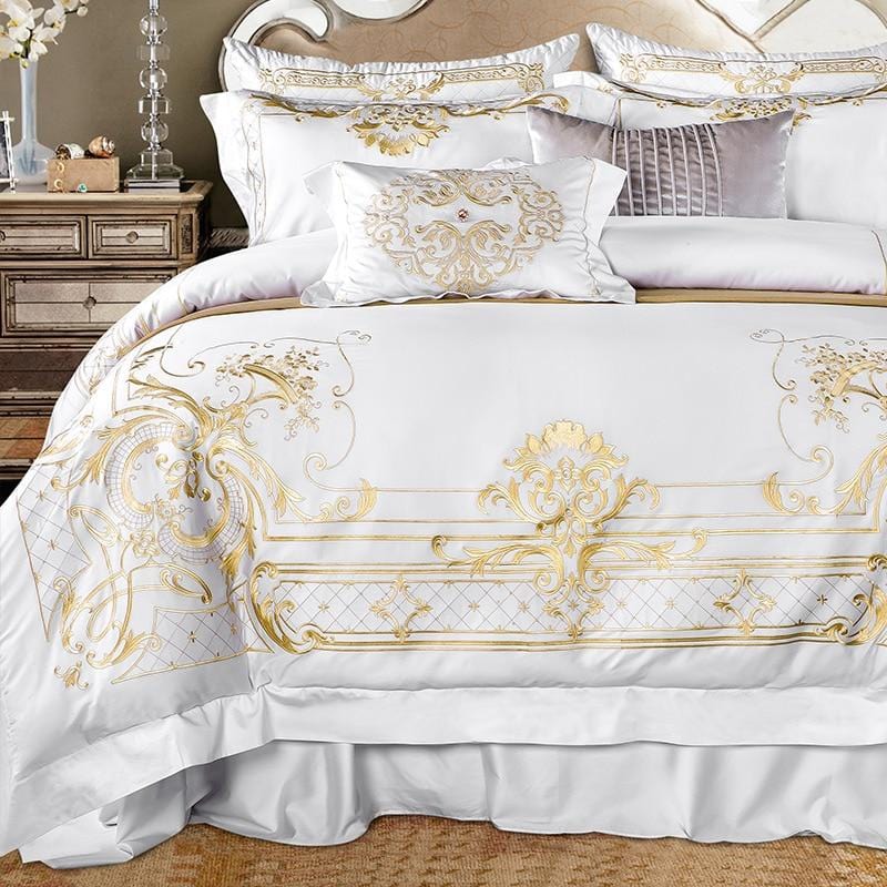 White Gold Pattern Egyptian Cotton Duvet Cover Set - Duvet 