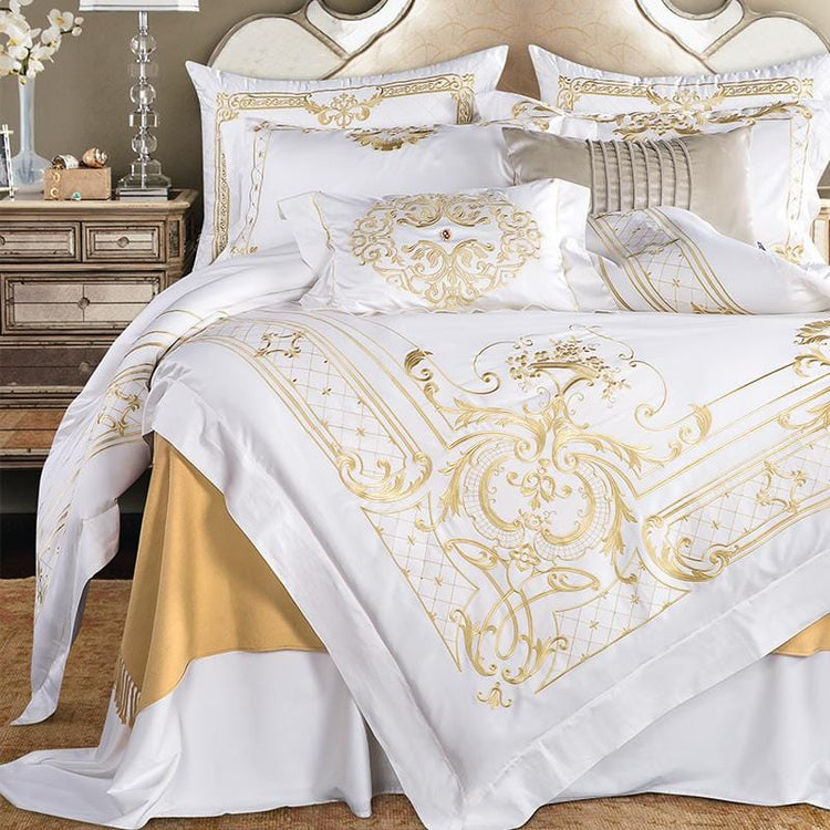 White Gold Pattern Egyptian Cotton Duvet Cover Set - Duvet 