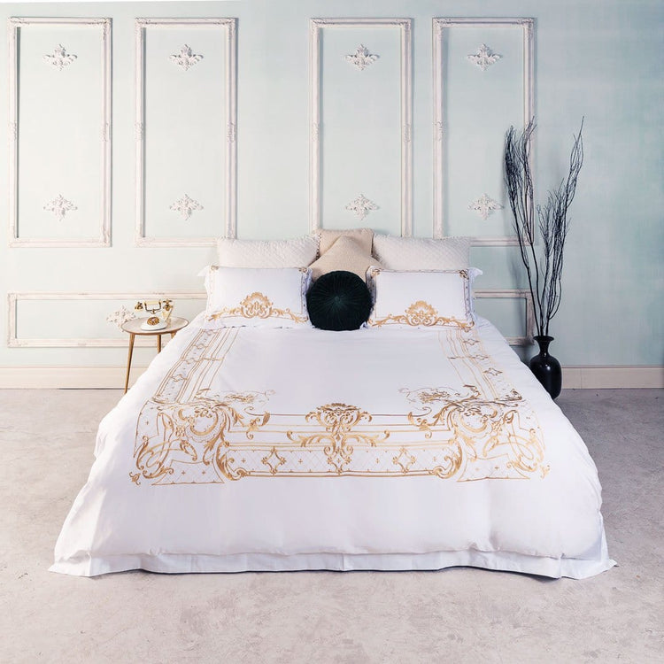 White Gold Pattern Egyptian Cotton Duvet Cover Set - Duvet 