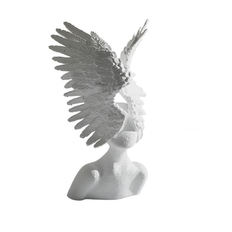 Wings of Angel Face Sculpture Art Piece - White - Décor